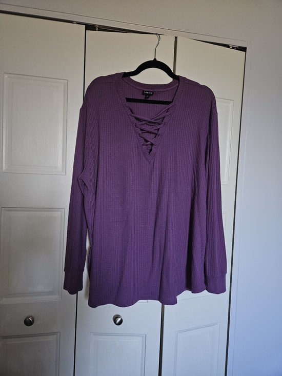 torrid Tops - torrid Plum Lace-Up Waffle Knit Long Sleeve Top